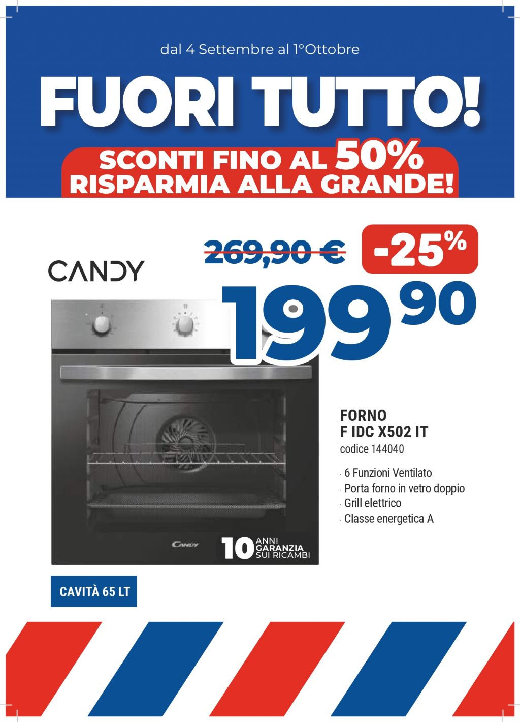CANDY FORNO INCASSO FIDC X502 IT INOX 65L